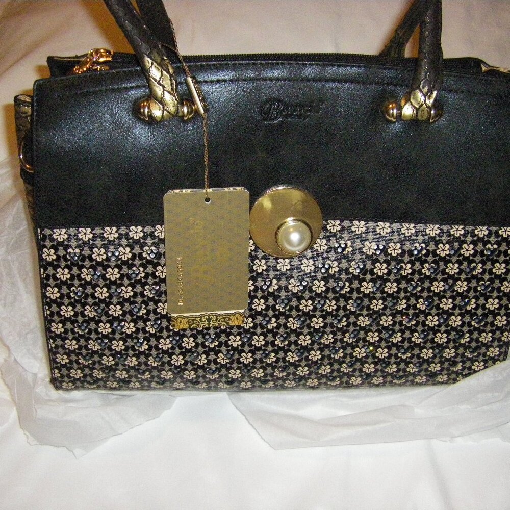 Brangio Italy Twinkle Moon Crystal Large Crossbody Tote Bag Black Copper Gold